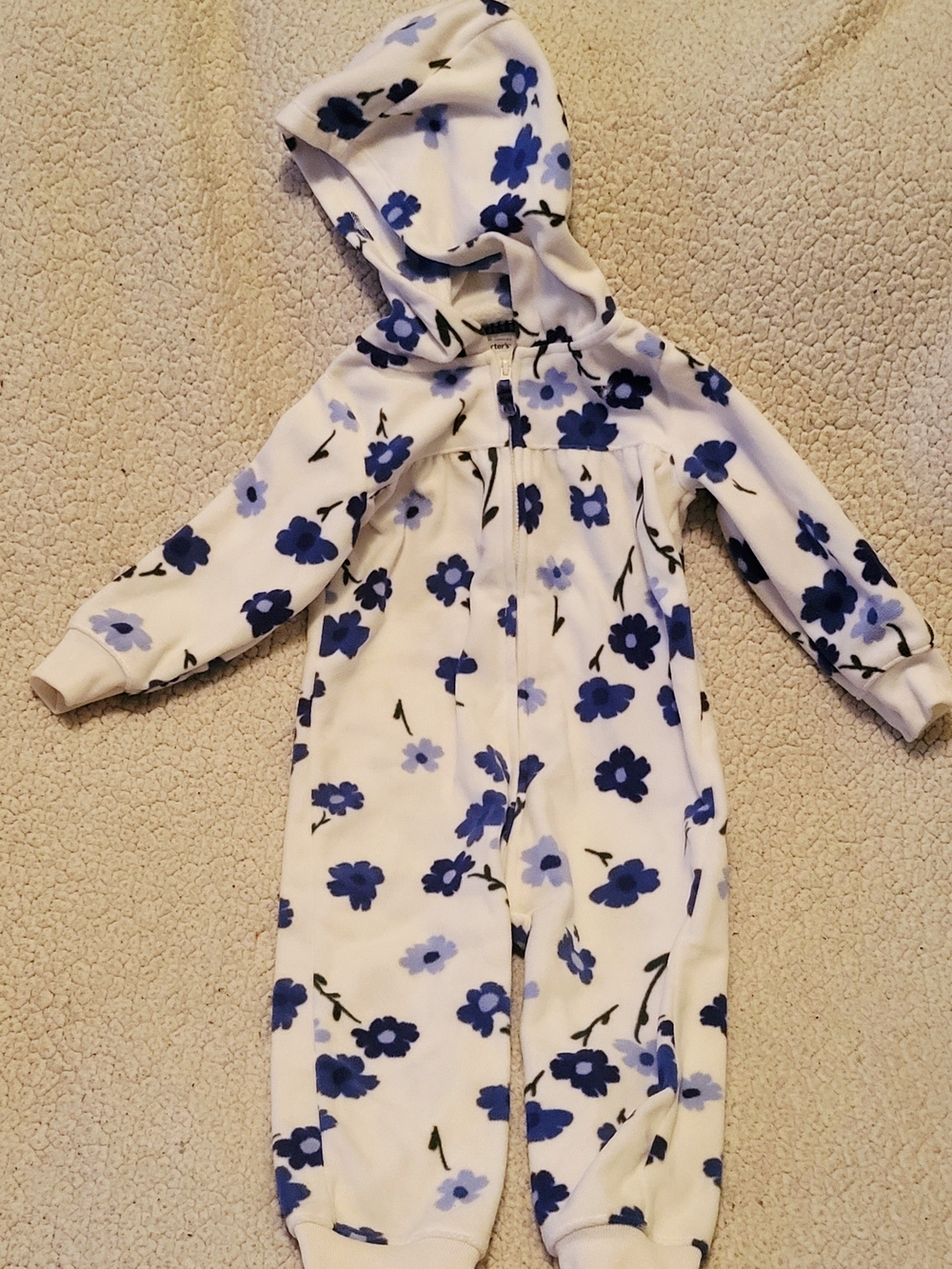 Carter’s Baby Girl Blue Floral Fleece Hooded Zip Romper 18M